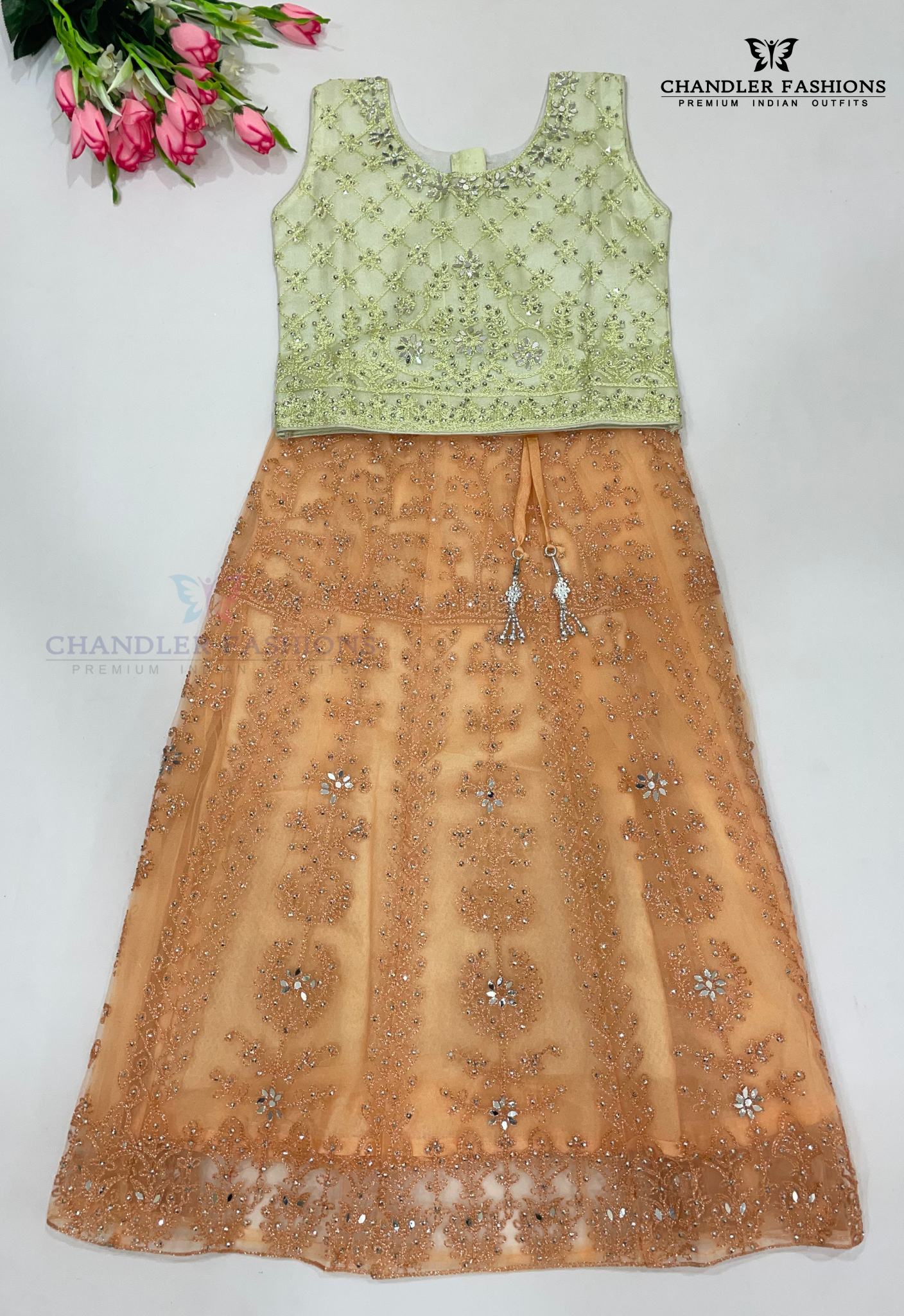 Elegant Pista Green Color Georgette Mirror Work Choli Sets In Arizona