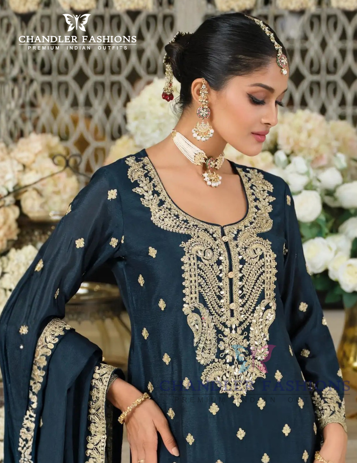 Attractive Teal Green Color Chinon Silk Sequins And Embroidery Work Palazzo Suits Near Me