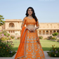 Attractive Orange Color Sequins And Zari Embroidery Work Lehenga For Women