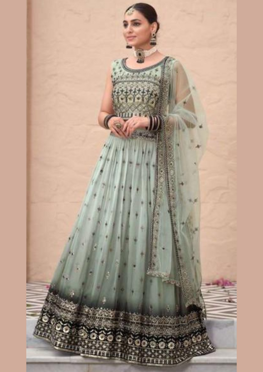 Charming Green Color Fancy Designer Embroidered Lehenga Choli With Dupatta
