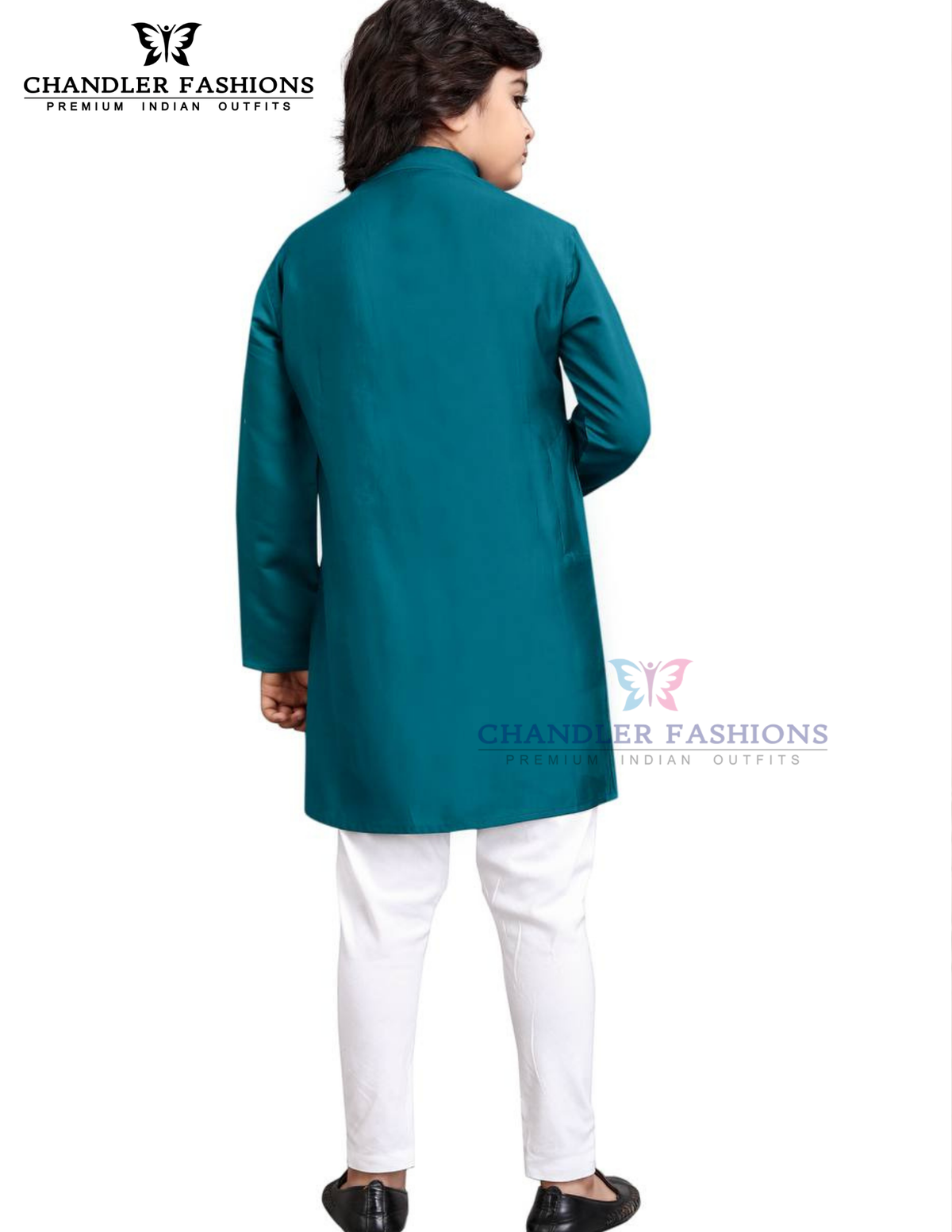Teal Blue Color Silk With Embroidery Work Kurta  Set For Kids In USA
