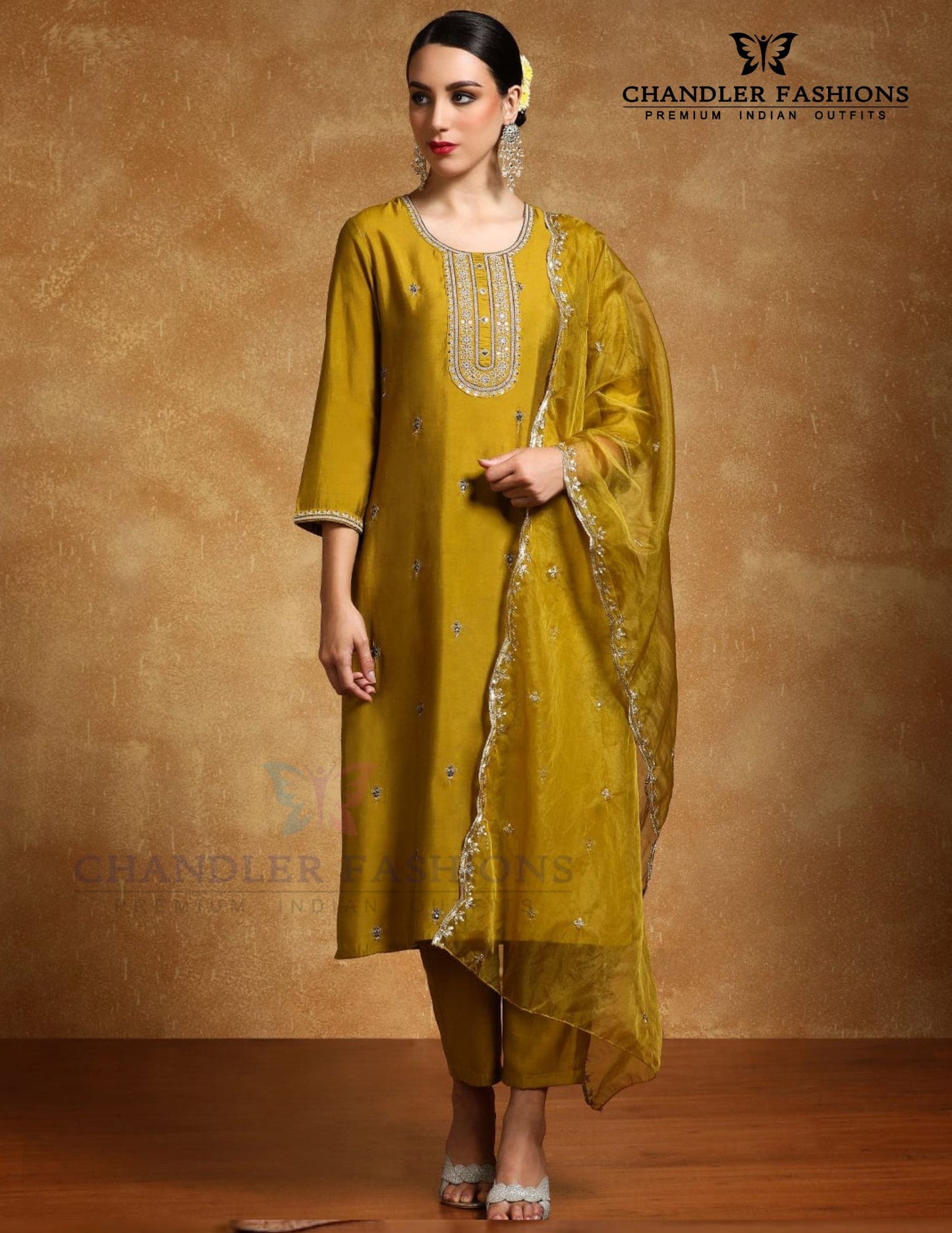 Alluring Mustard Yellow Color Cotton Blend With Embroidery Work Salwar Suits For Women