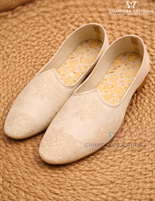 Premium Quality Cream Color Brocade With Embroidery Work Mojaris For Men