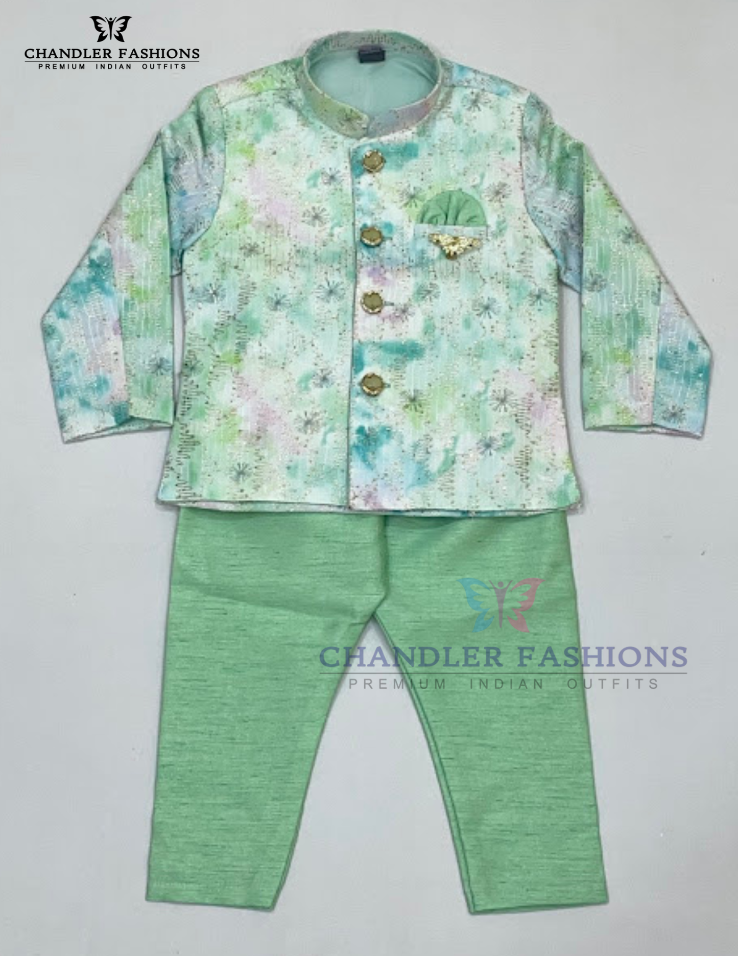 Elegant Green Color Silk Cotton Kurta With Pajama Pant And Dhoti Style Pant For Boys