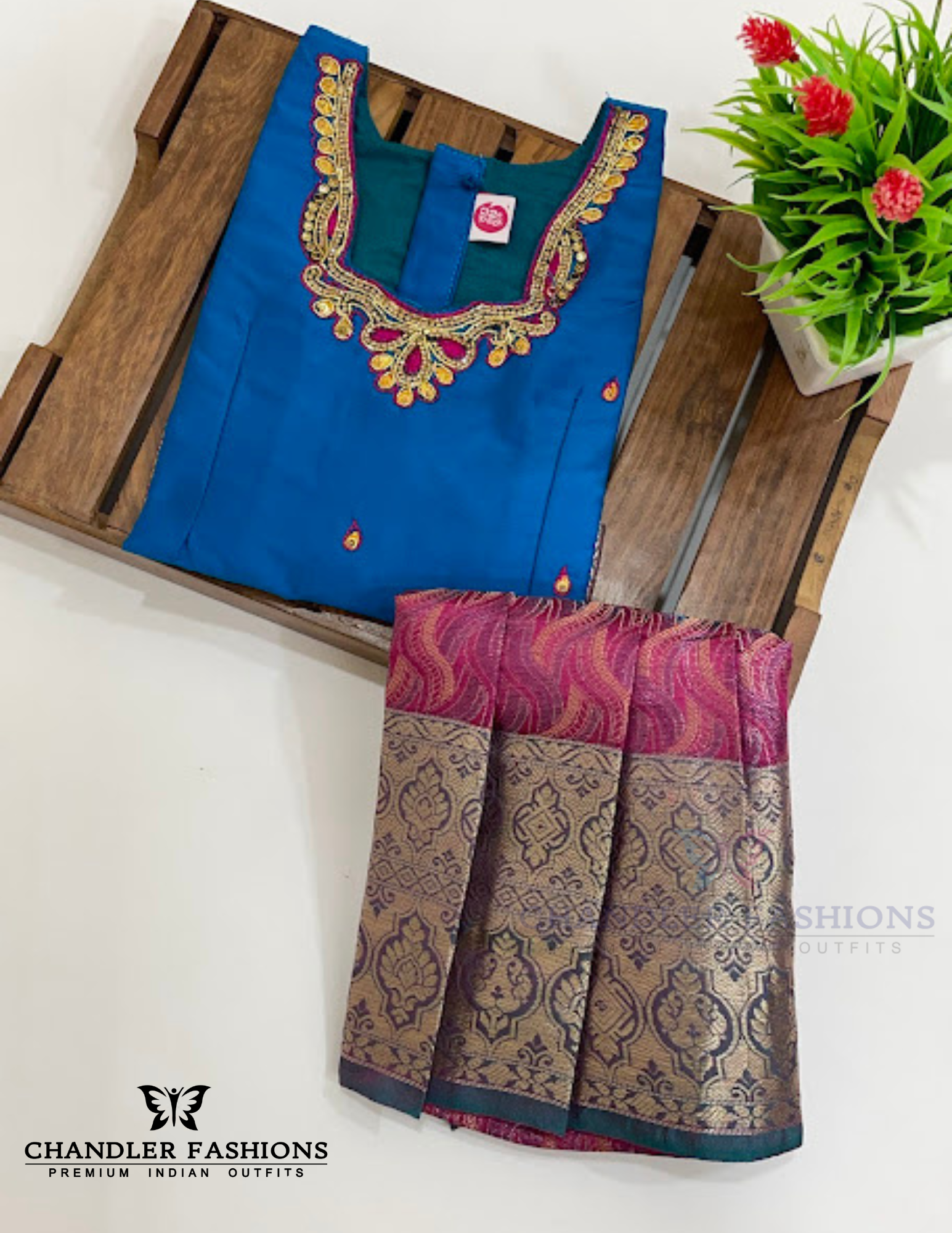 Pretty Teal Blue And Pink Color Silk Langa Sets With Stone Work In USA