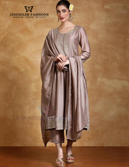 Alluring Light Purple Color Silk Blend With Embroidery Work Salwar Suits For Women