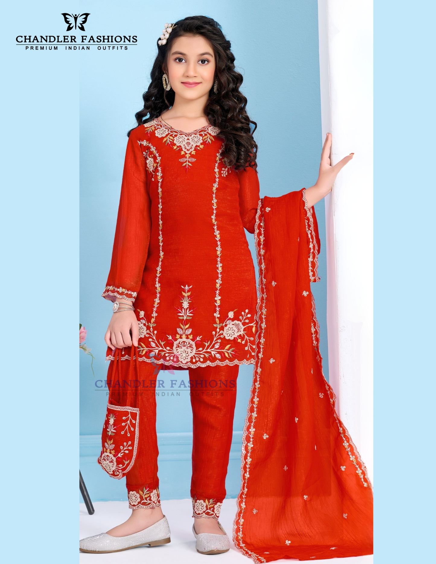 Wonderful Red Color Georgette With Embroidery And Sequins Work Palazzo Suits For Girls