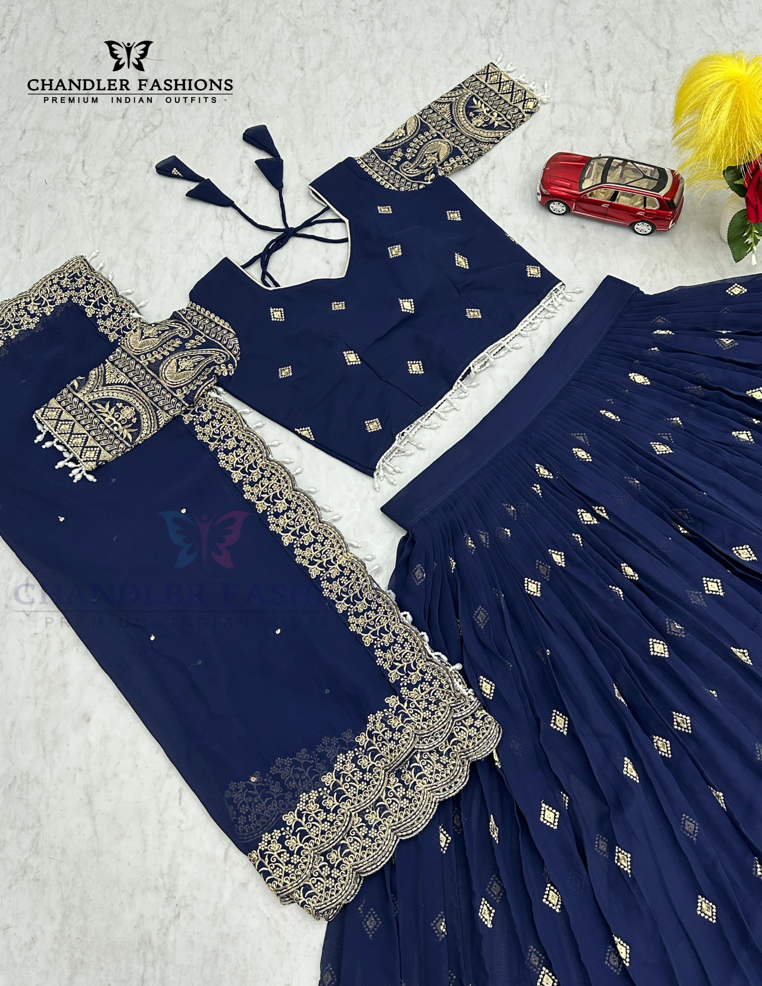 Dark Blue Embroidery Work Lehenga Choli Sets  