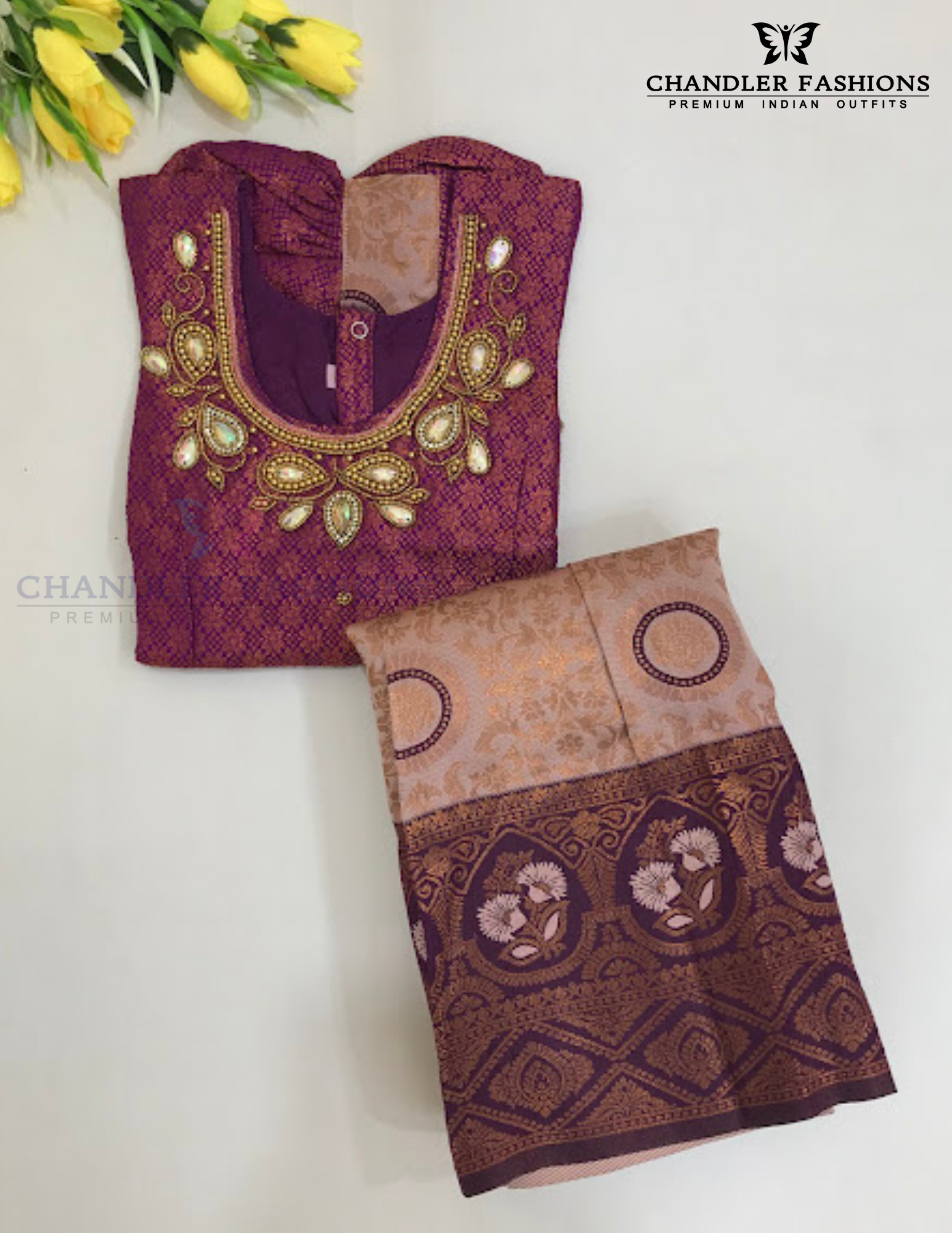 Pleasing Purple Colored Silk Langa Sets With Stone Work In USA