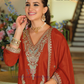 Orange Color Heavy Chinon With Embroidery Work Palazzo Suits And Dupatta In Chandler