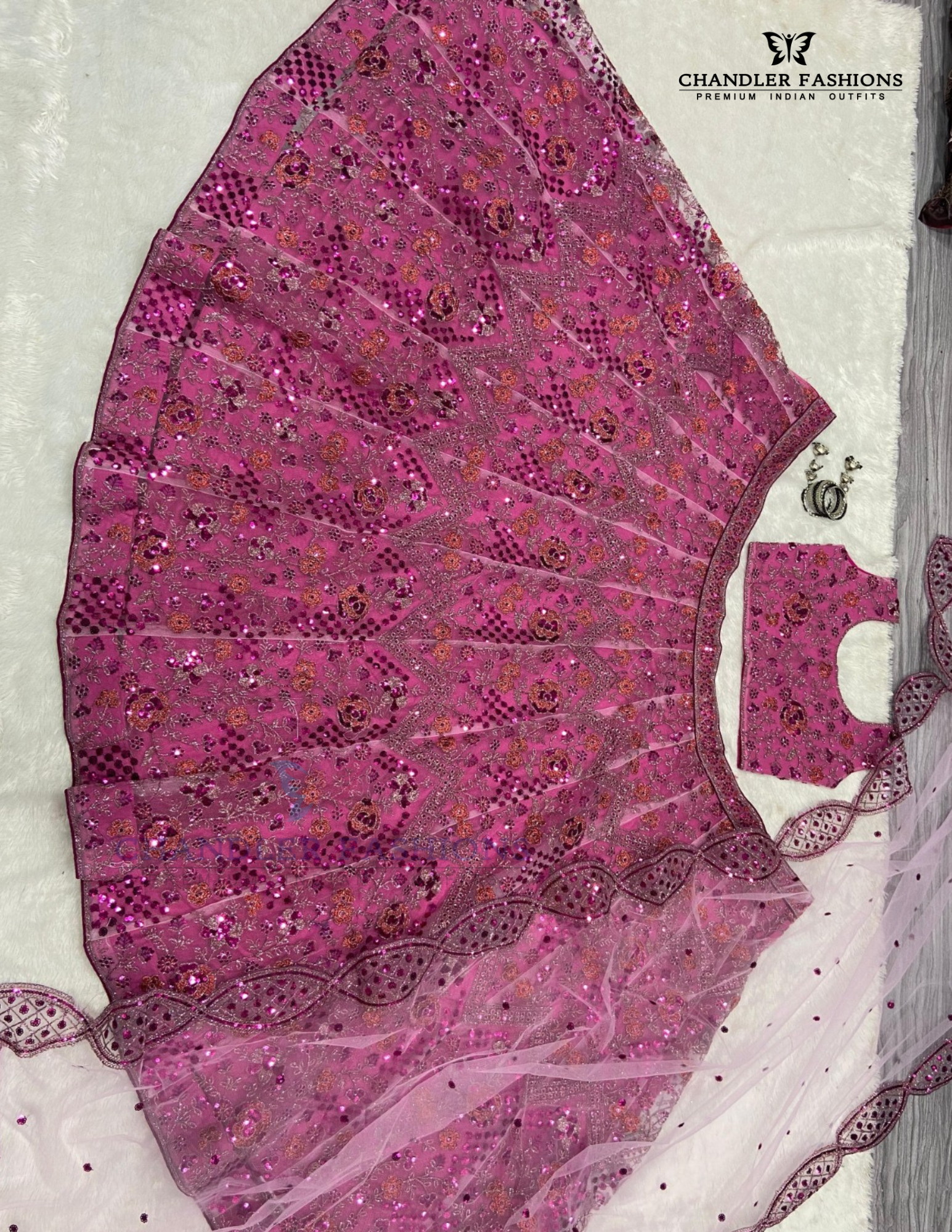 Pink Color Embroidery And  Sequins Work Lehenga In Yuma