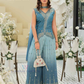 Pleasing Teal Blue Color Pure Viscose Palazzo Suits With Embroidery Work For Women