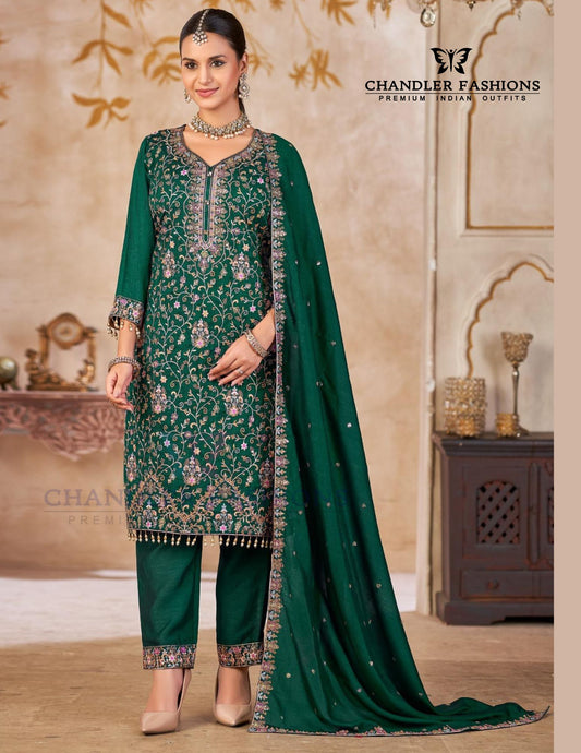 Amazing Green Color Vichitra Silk With Heavy Embroidery Work Salwar Suits For Women
