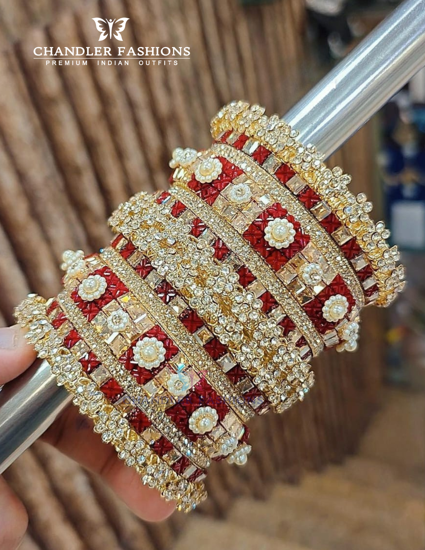 Metal Bangles Set With White And Maroon Stones For Women Near Me