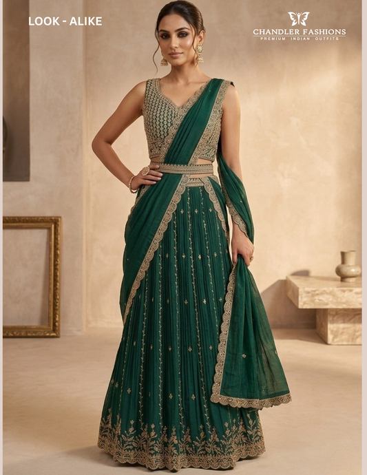 Amazing Green Color Embroidery And Sequins Work Lehenga Choli For Women