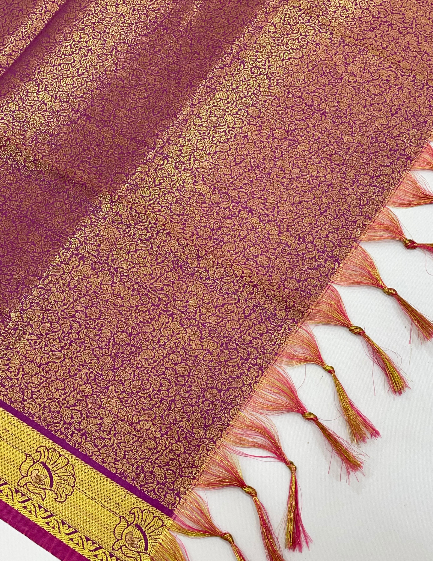 Attractive Pink Color Silk With Golden Zari Work Shawl (Ponnadai) In Suncity
