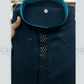 Teal Bue Color Silk Kurta With Embroidery Work Pajama For Men Near Me