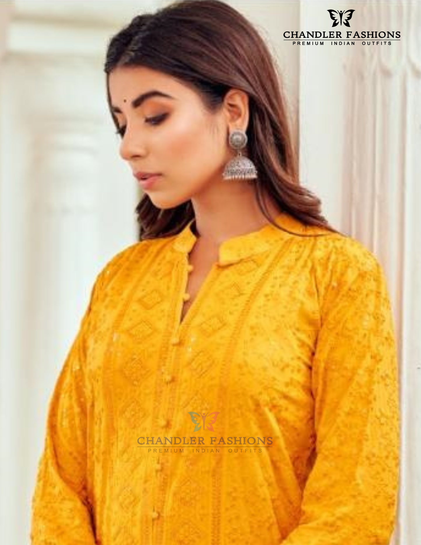 Mustard Yellow Color Rayon With Chikankari And Sequins Work Kurti Near Me