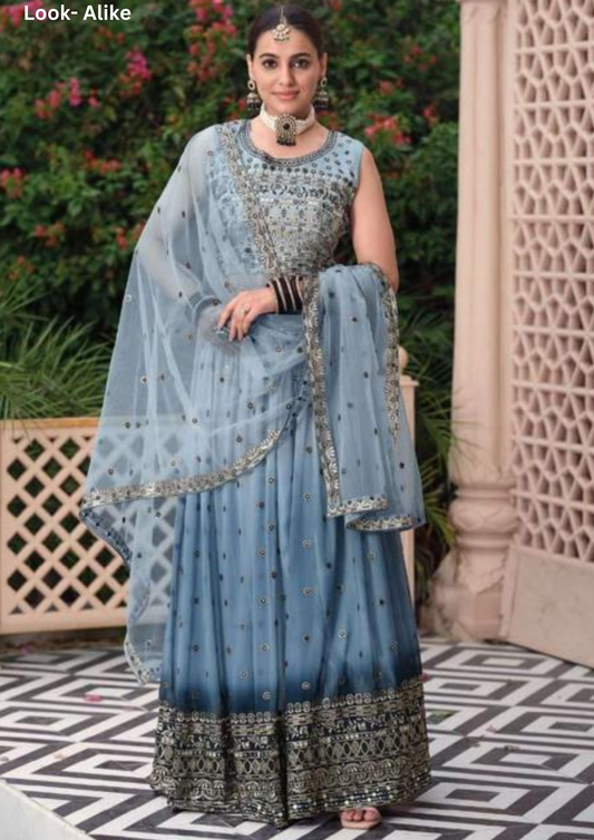 Pretty Blue Color Embroidered Party Wear Designer Lehenga Choli With Dupatta