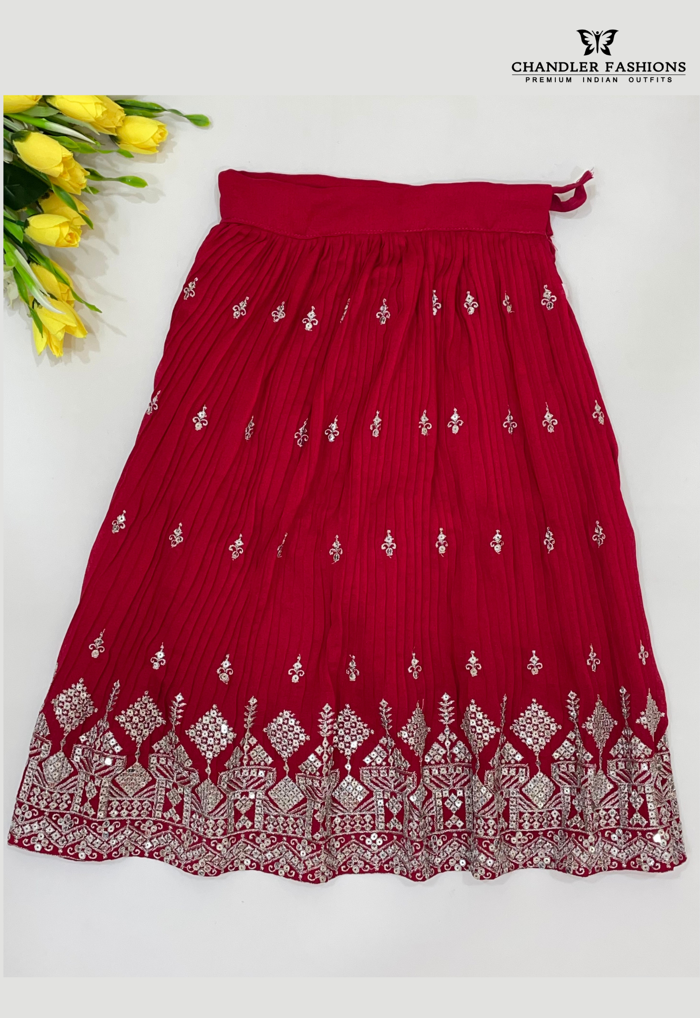 Red Colored Georgette Choli Sets With Embriodery Work For Girls In Suncity West