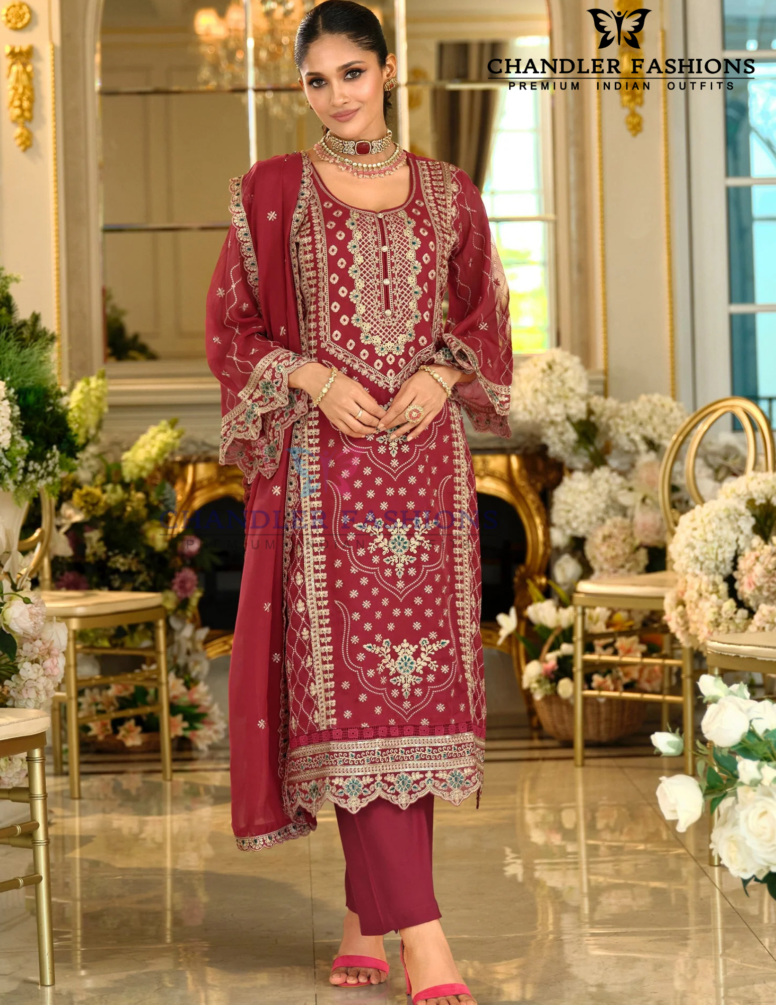 Maroon Color Soft Organza With Embroidery Work Salwar Suits Near Me