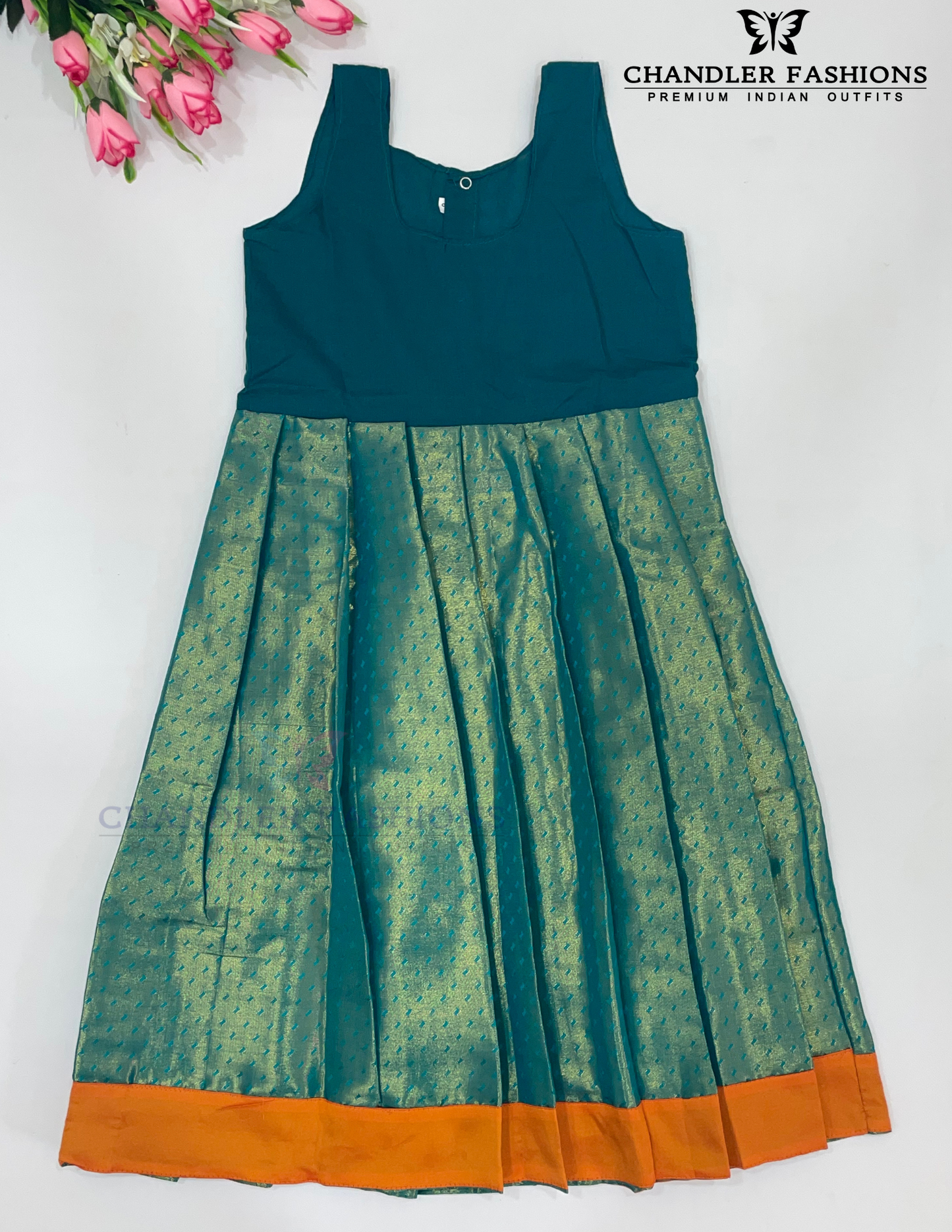 Orange And Green Colored Silk Langa Sets In Chandler