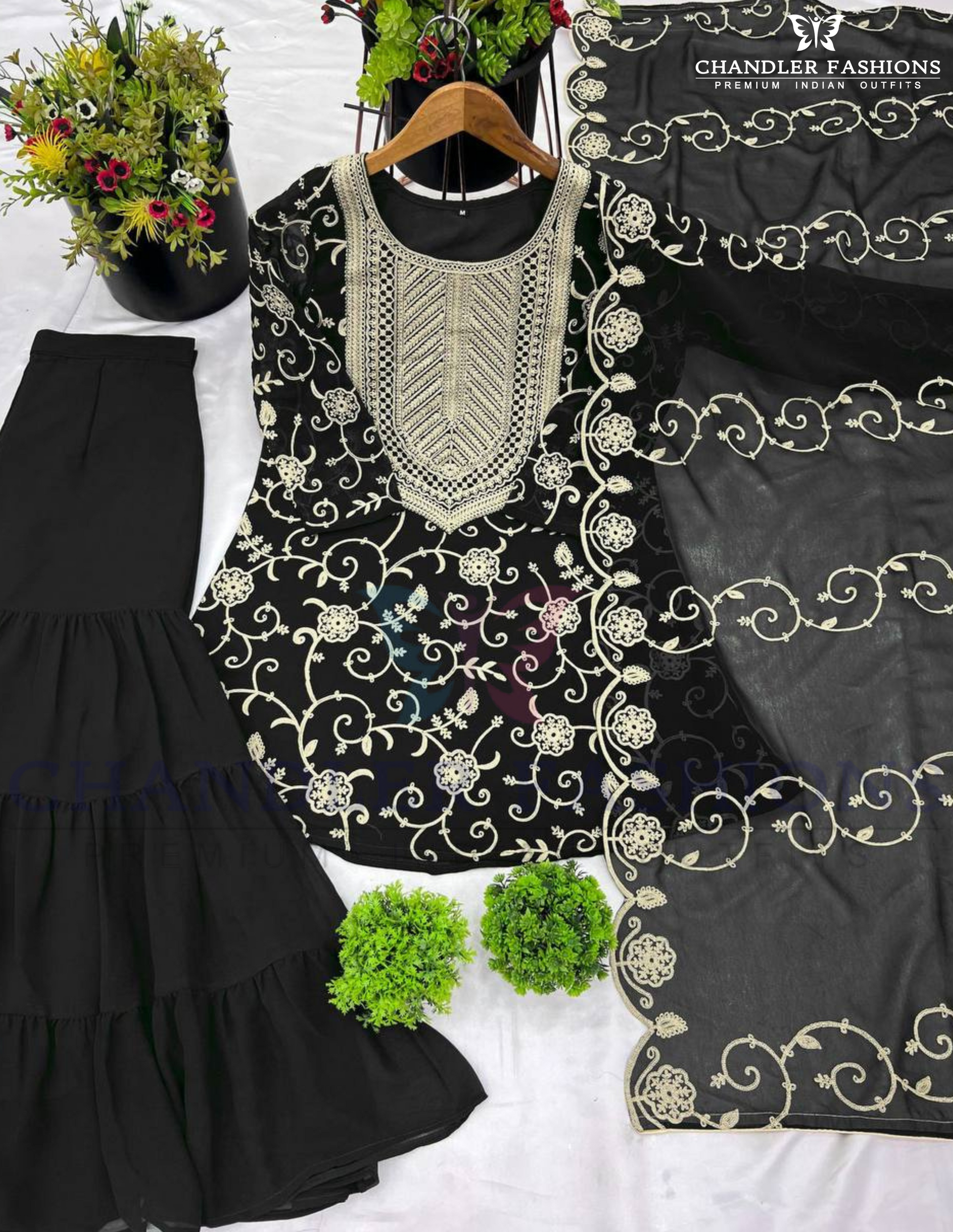 Georgette Embroidered Work Sharara Suits in Suncity