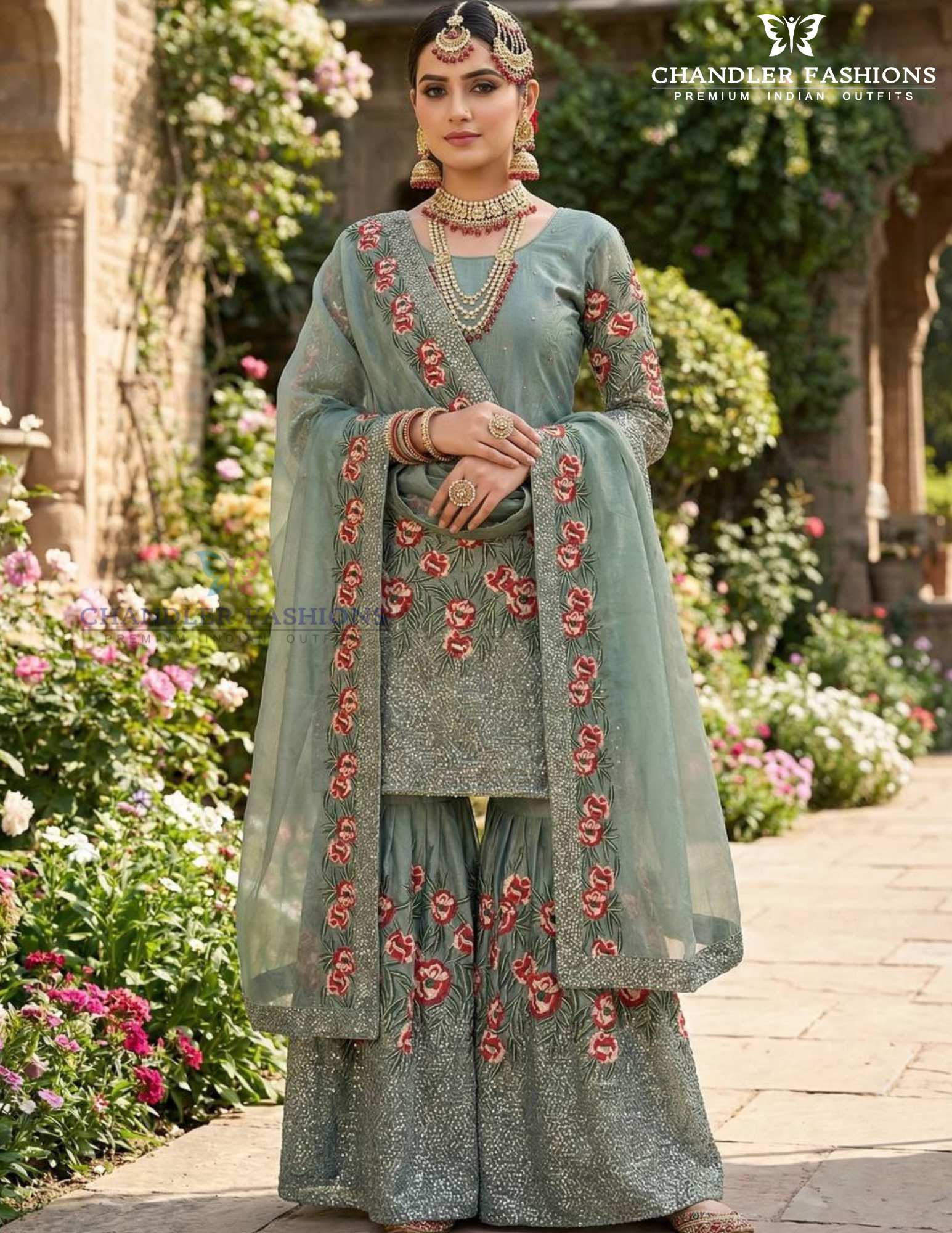 Amazing Light Green Color Fendi Silk With Heavy Embroidery And Sequins Work Sharara Suits For Women