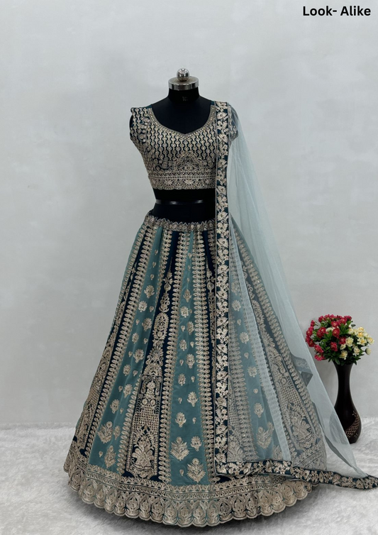 Alluring  Sea Blue Colored Heavy Embroidery And Sequins Mirror Work Bridal Lehenga Choli With Dupatta