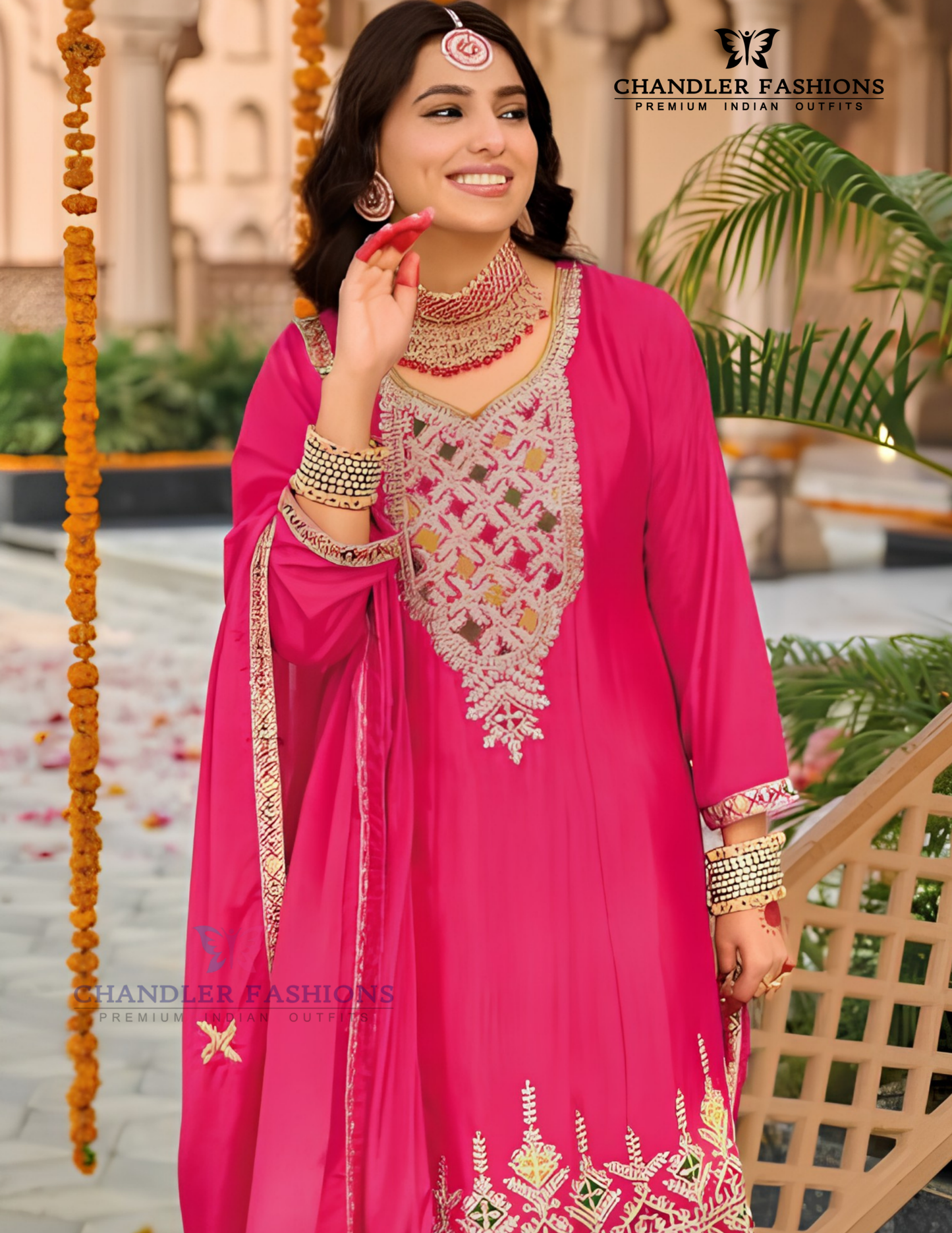 Pink Color Heavy Chinon With Embroidery Work Kurti Suits Near Me