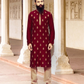 Delightful Maroon Color Slub Silk Thread Embroidery Work Men's Kurta Set