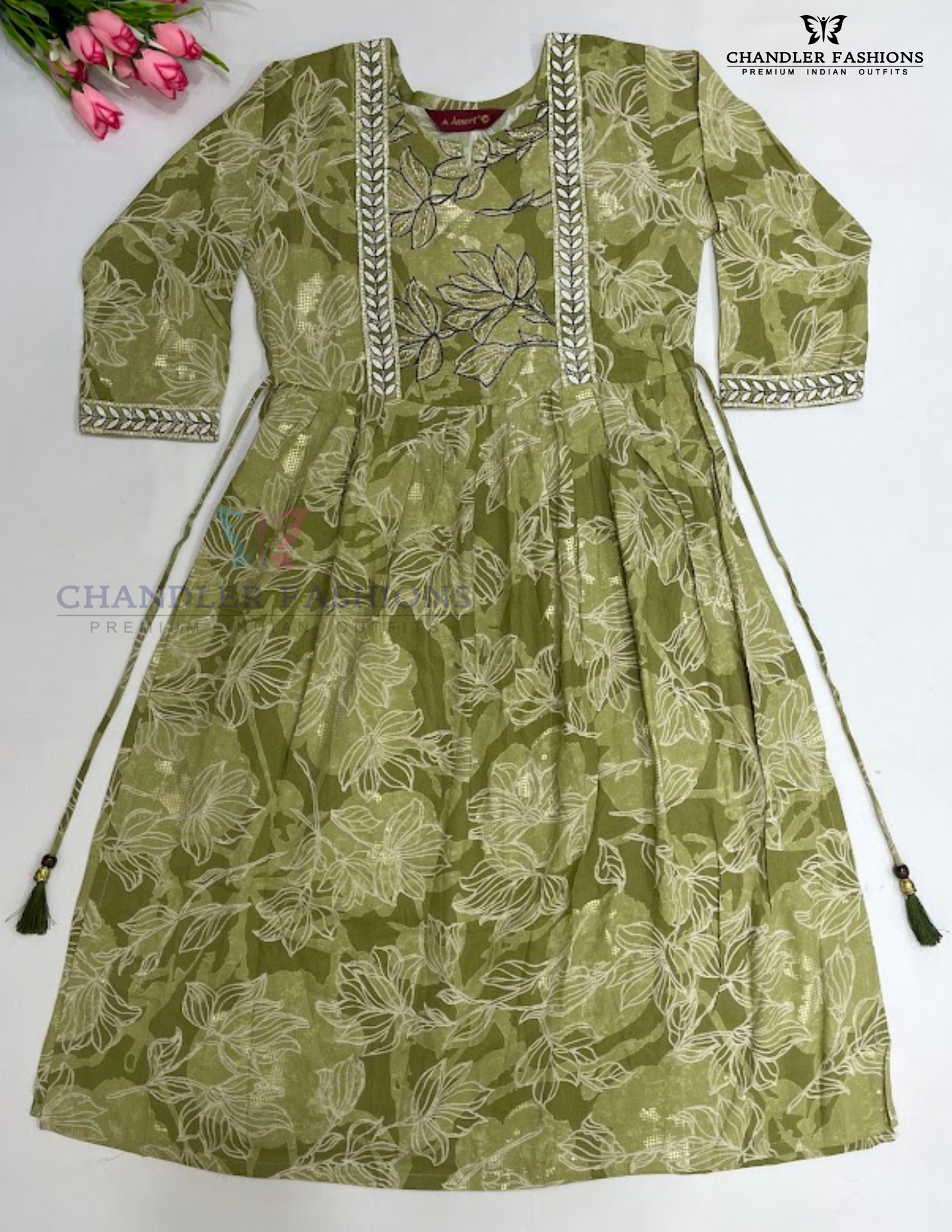 Elegant Green Color Rayon With Embroidery And Printed Work Kurti For Girls
