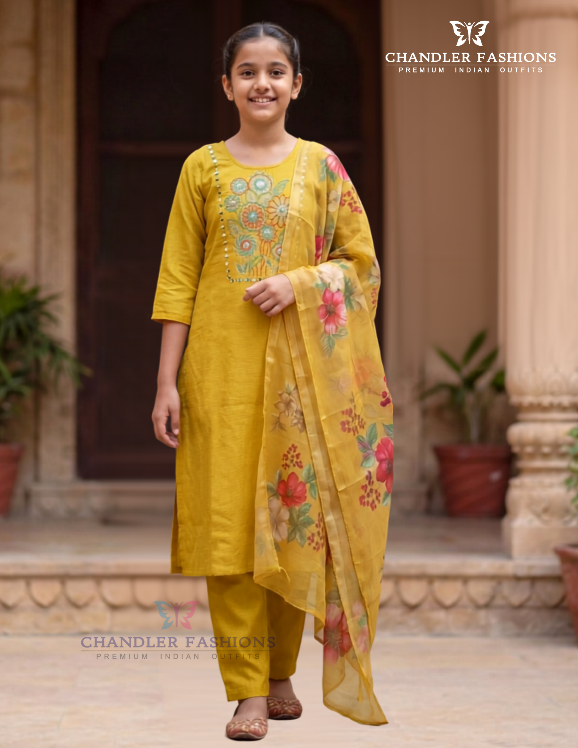 Attractive Mustard Yellow Color Embroidery Work With Silk Kurti Suits For Women