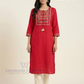 Attractive Red Color Kurti With Embroidery Work For Women