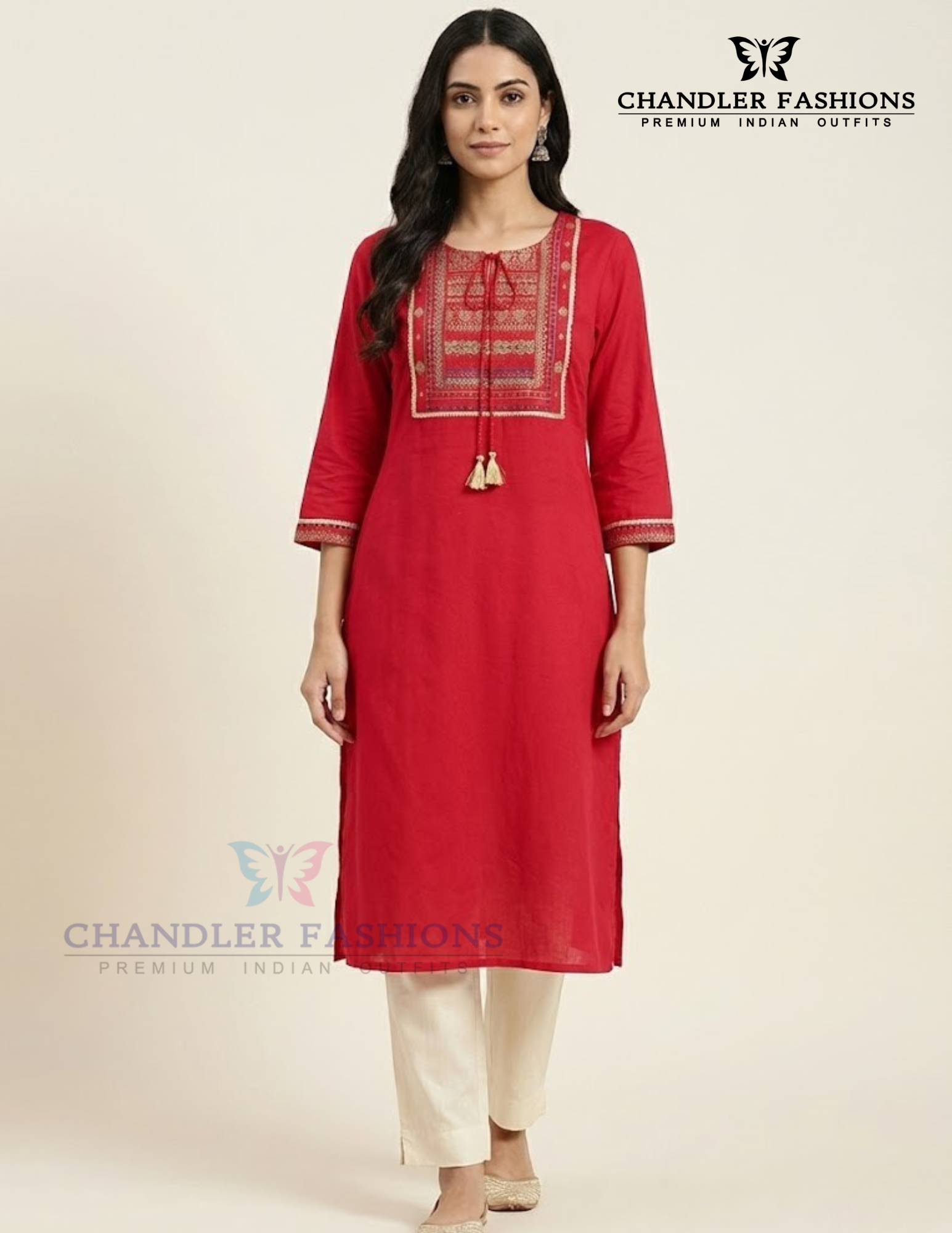 Attractive Red Color Kurti With Embroidery Work For Women