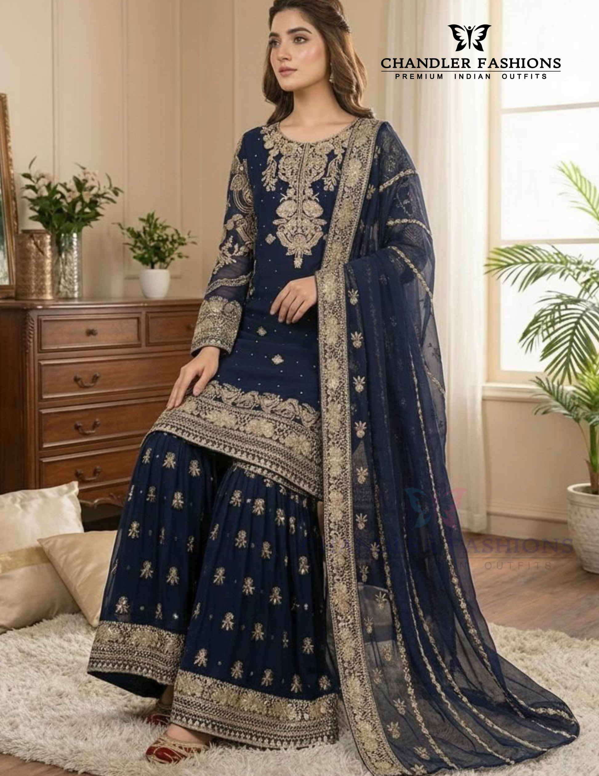 Alluring Navy Blue Color Georgette Sharara Suits Near Me