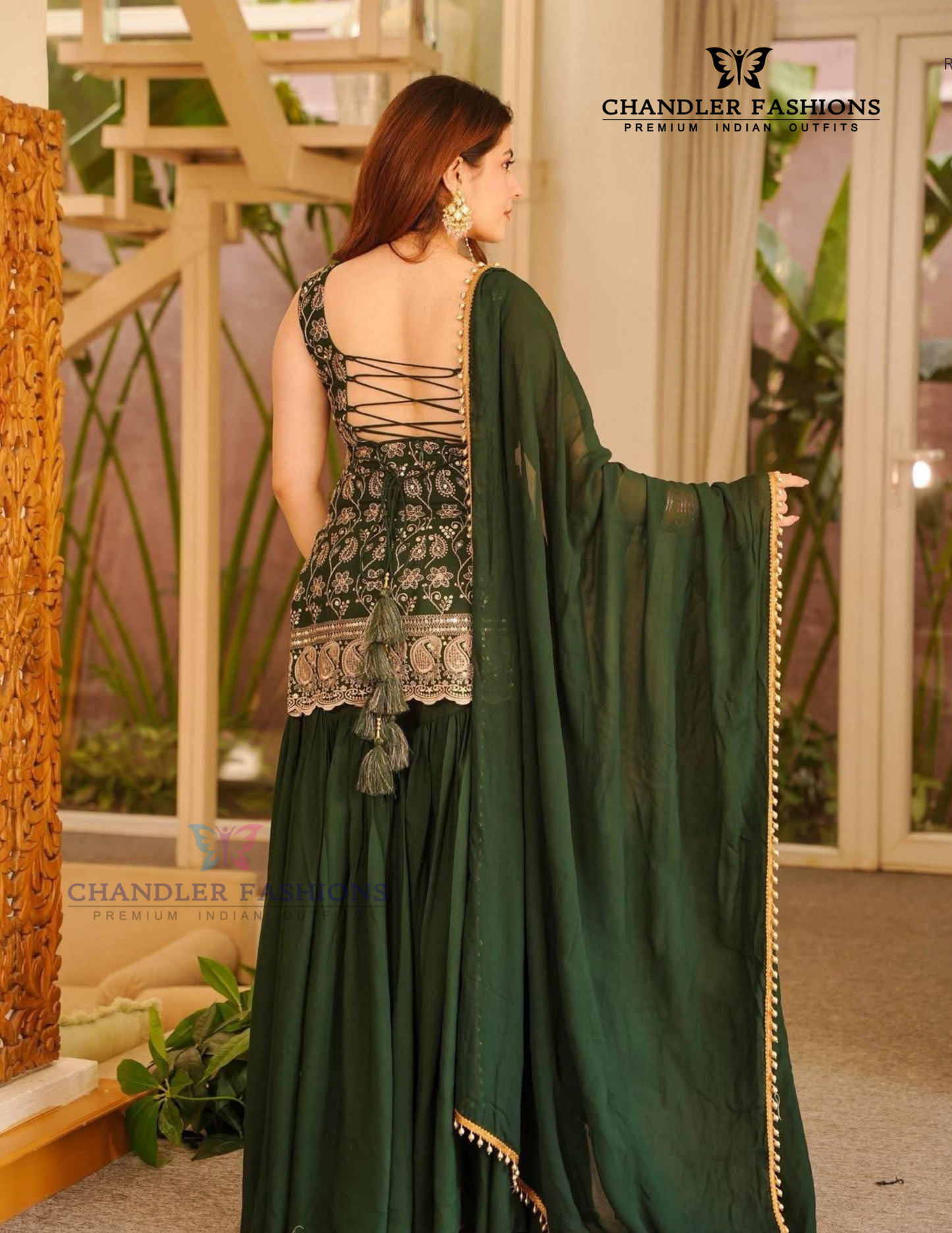 Pleasing Green Color Faux Georgette Palazzo Suit In Chandler
