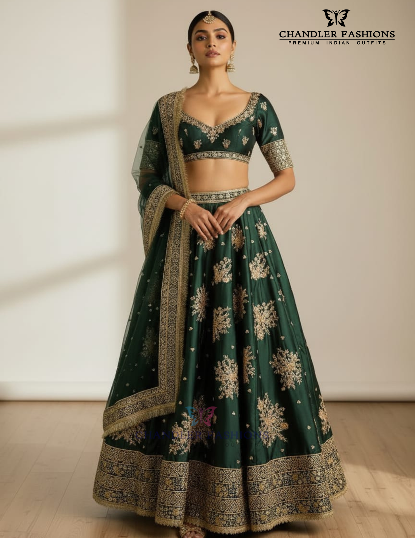 Dark Green French Crepe With Sequins Work Lehenga Near Me