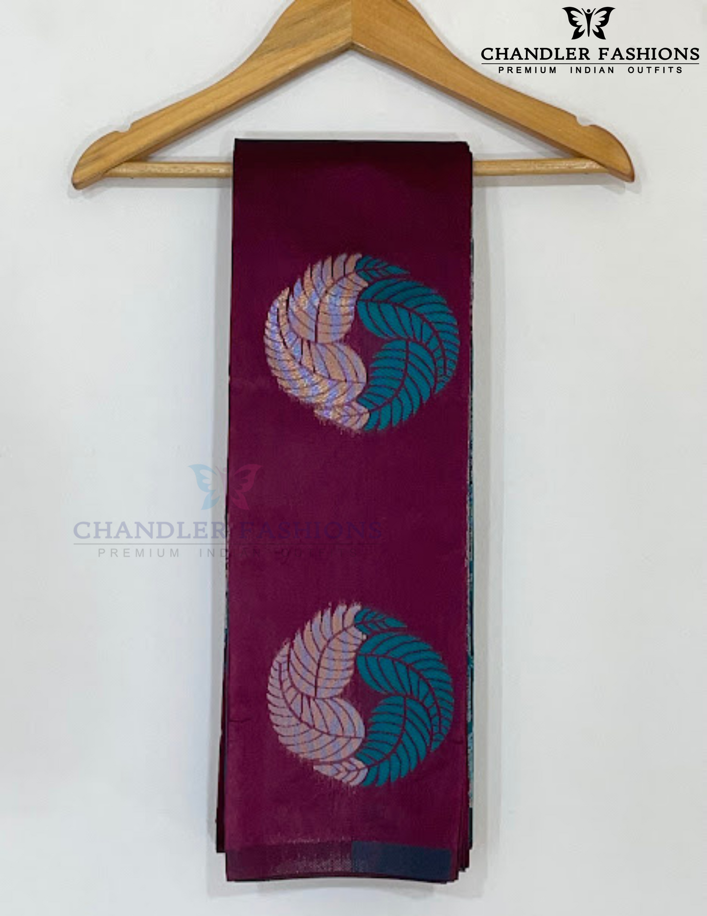 Attractive Dark Purple Color leaf motifs Pure Kanchi Silk Saree In USA