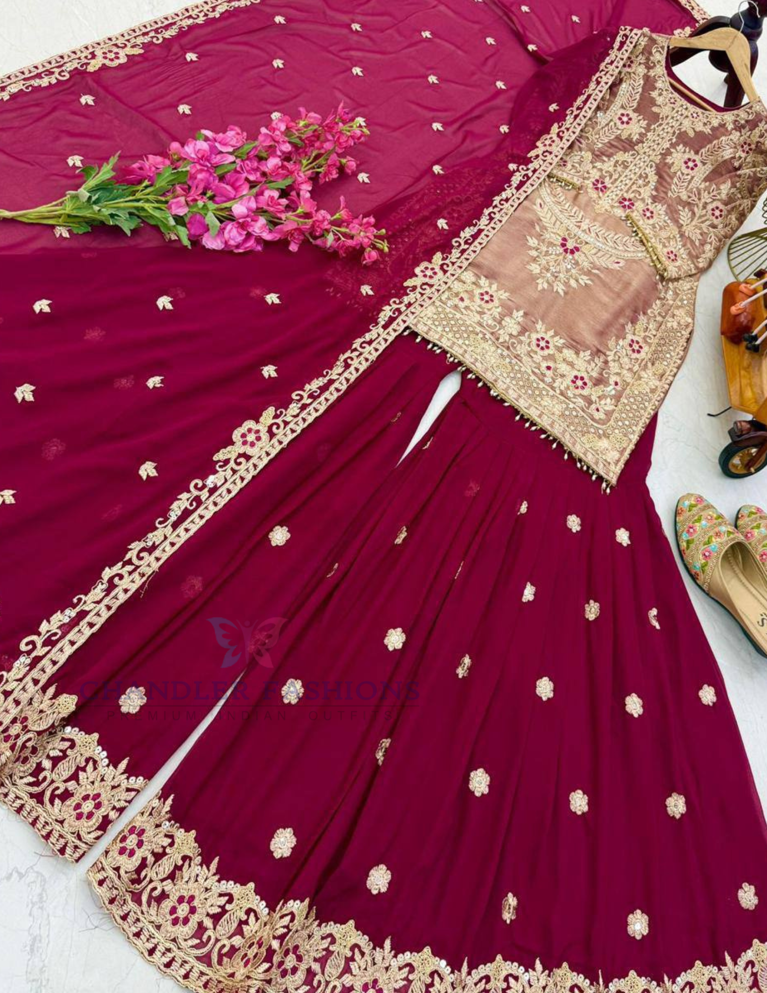 Maroon Color Crazy Silk Embroidery Sequins Work Palazzo Suits In Peoria