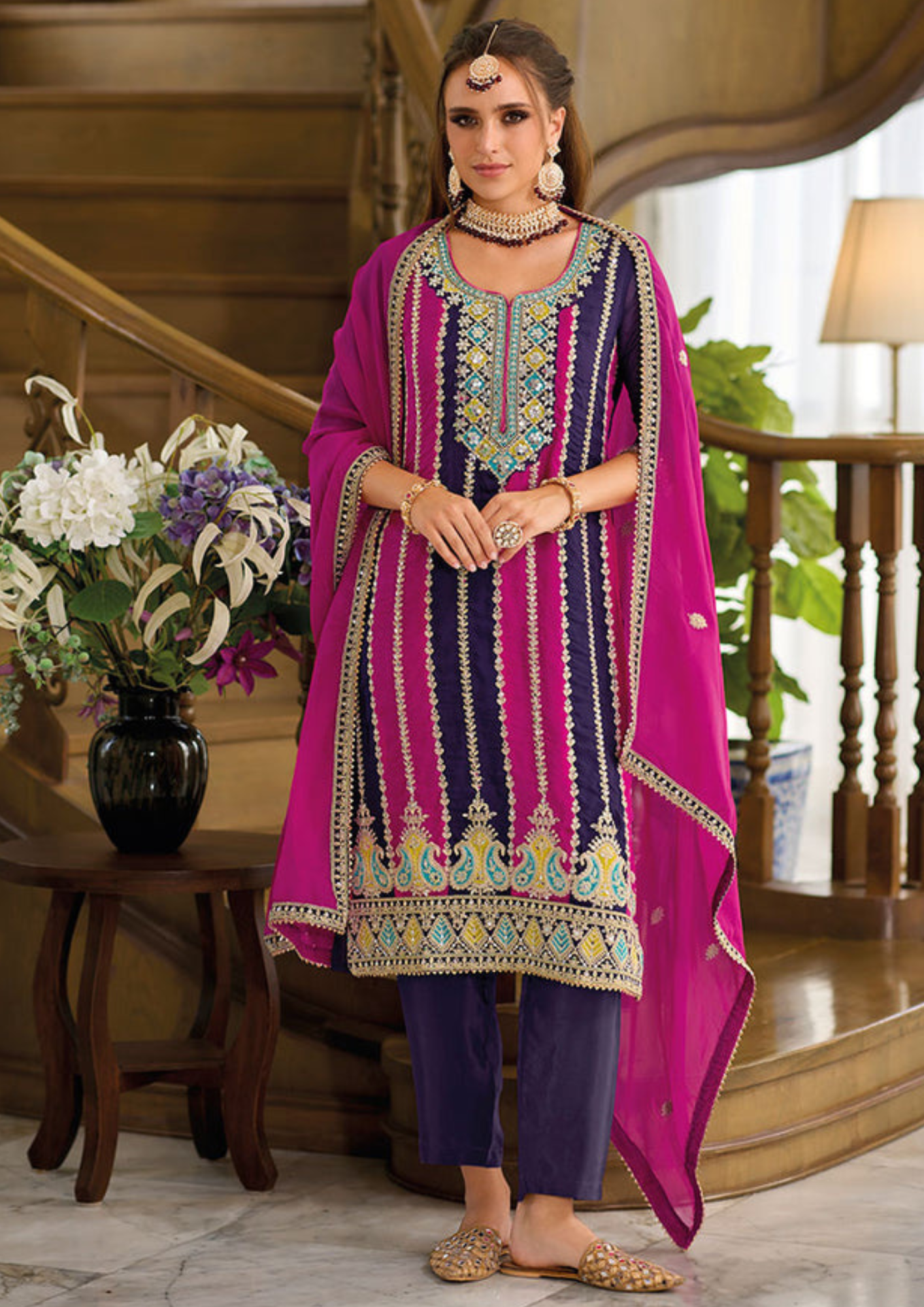 Charming Blue Colored Diamond Fancy Embroidery Work With Soft Organza Salwar Suits