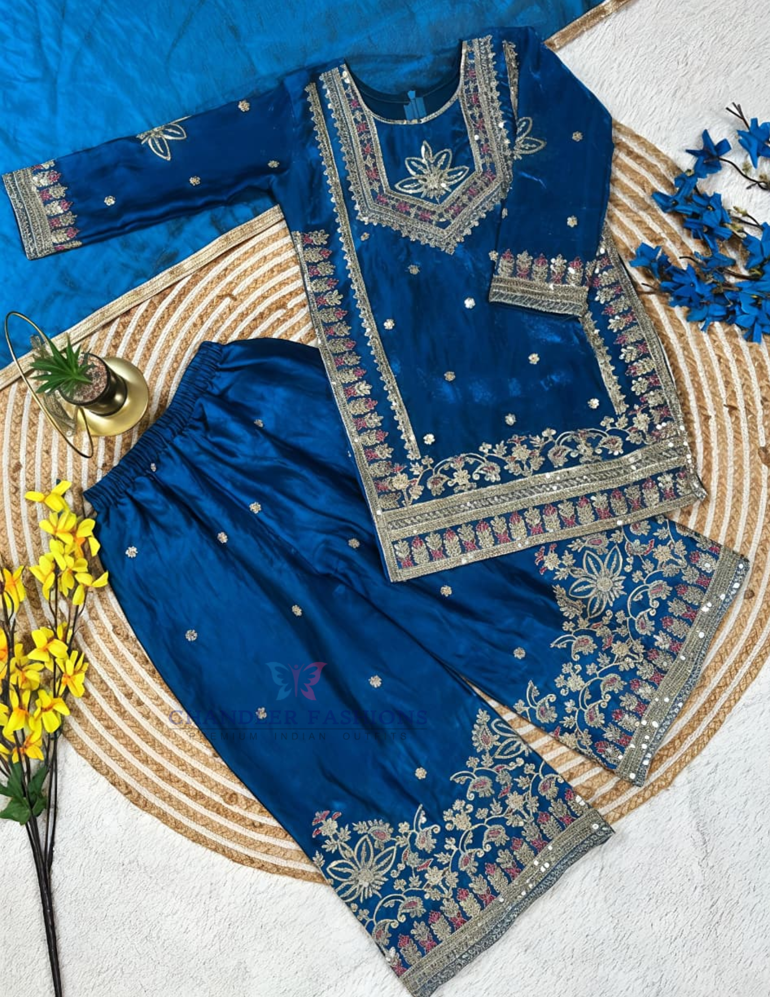 Silk Embroidery And Sequins Work Palazzo Suits In Mesa