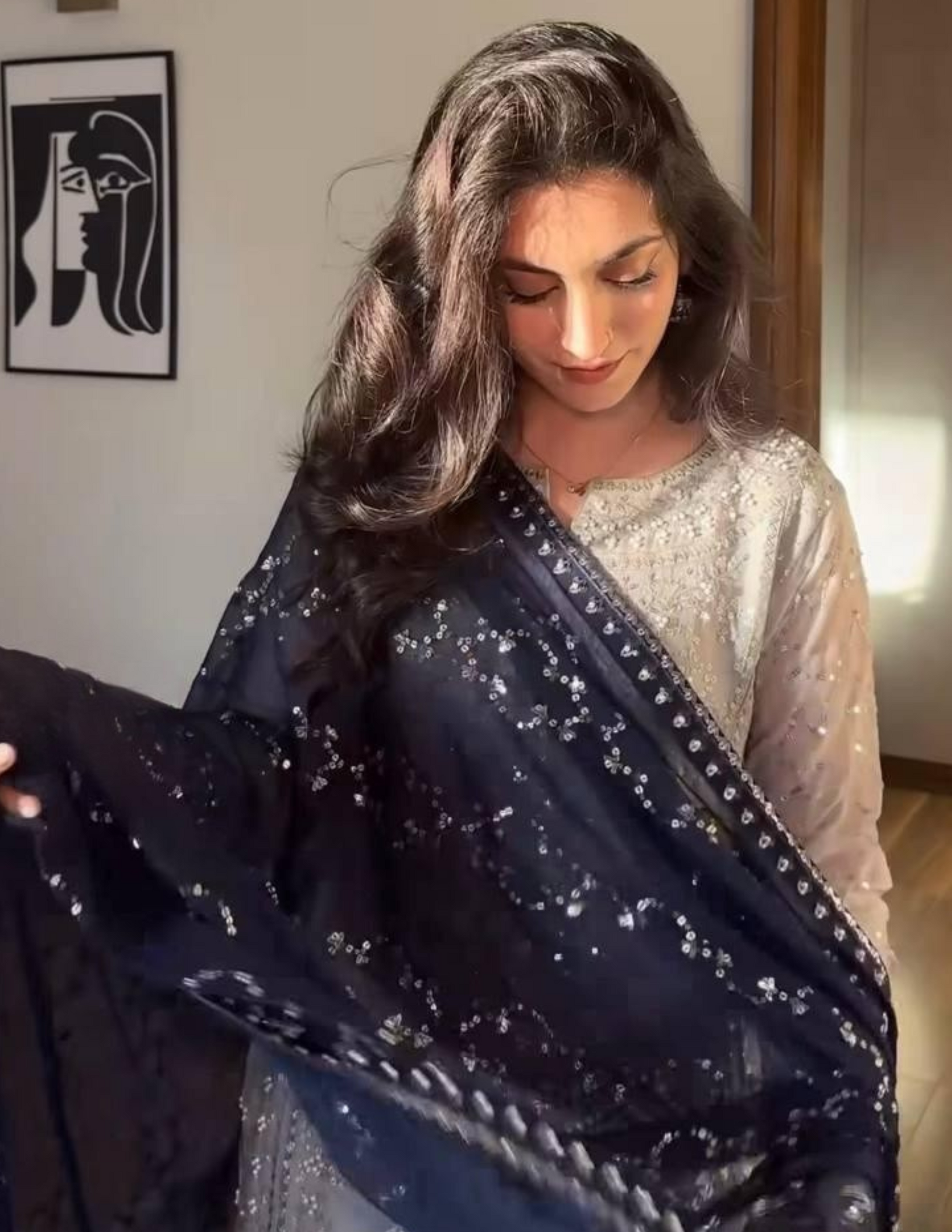 Pretty Gray Color Sharara Suit Beads Work For Women Near Me