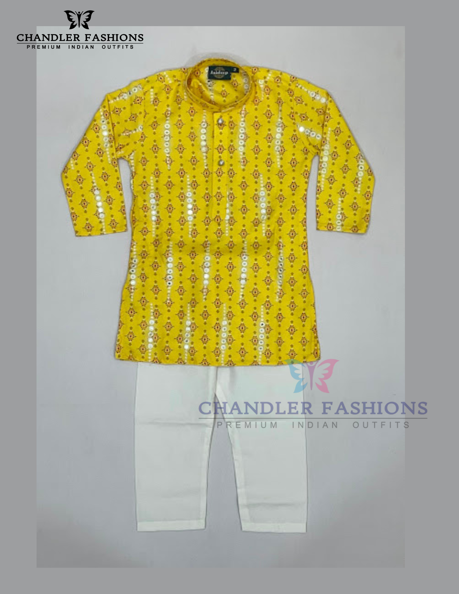 Elegant Yellow Color Silk Cotton Kurta With Pajama Pant Set For Boys
