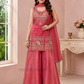 Attractive Rani Pink Color Silk With Embroidery Work Sharara Suits With Dupatta For Women