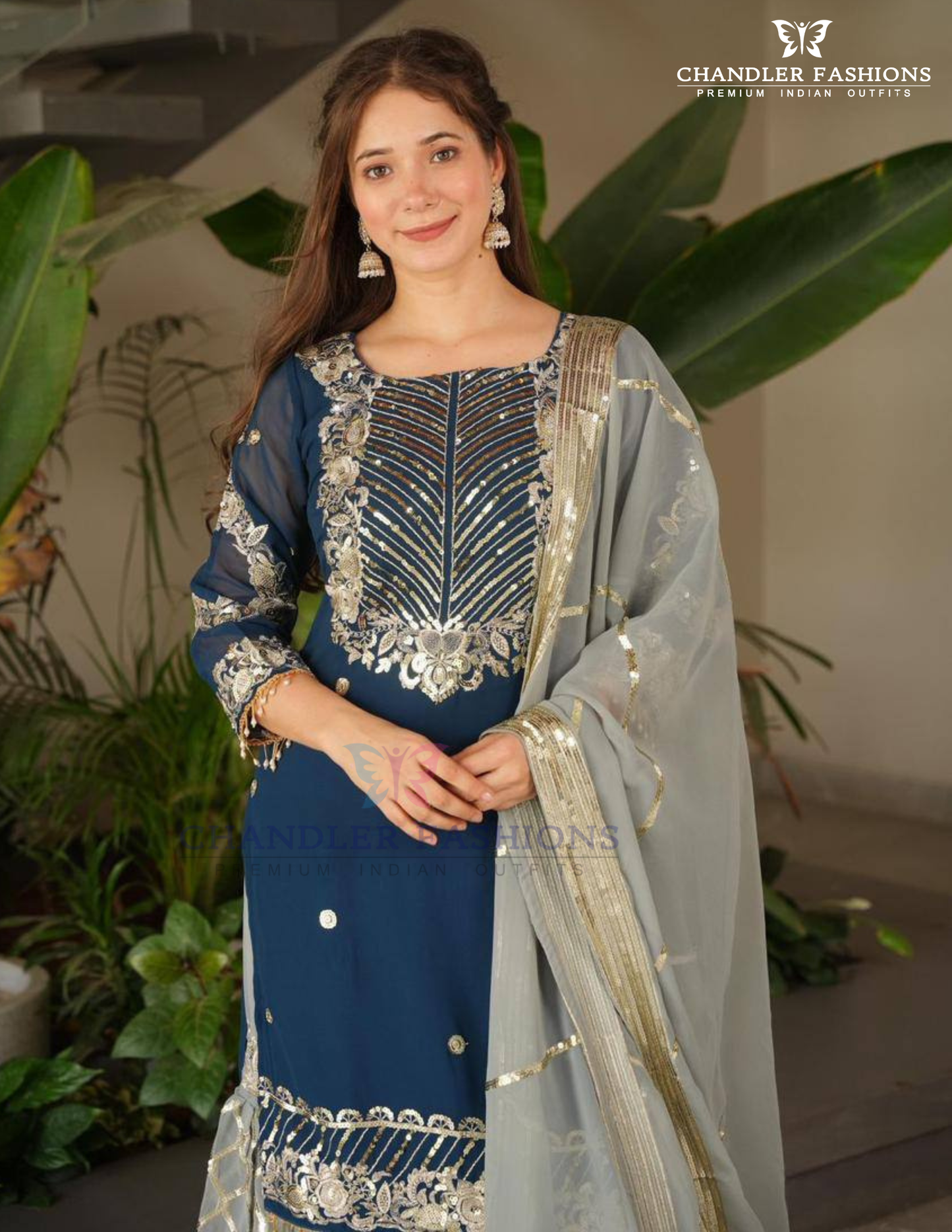 Attractive Blue Color Georgette With Embroidered Sequins Work Sharara Suits In Mesa