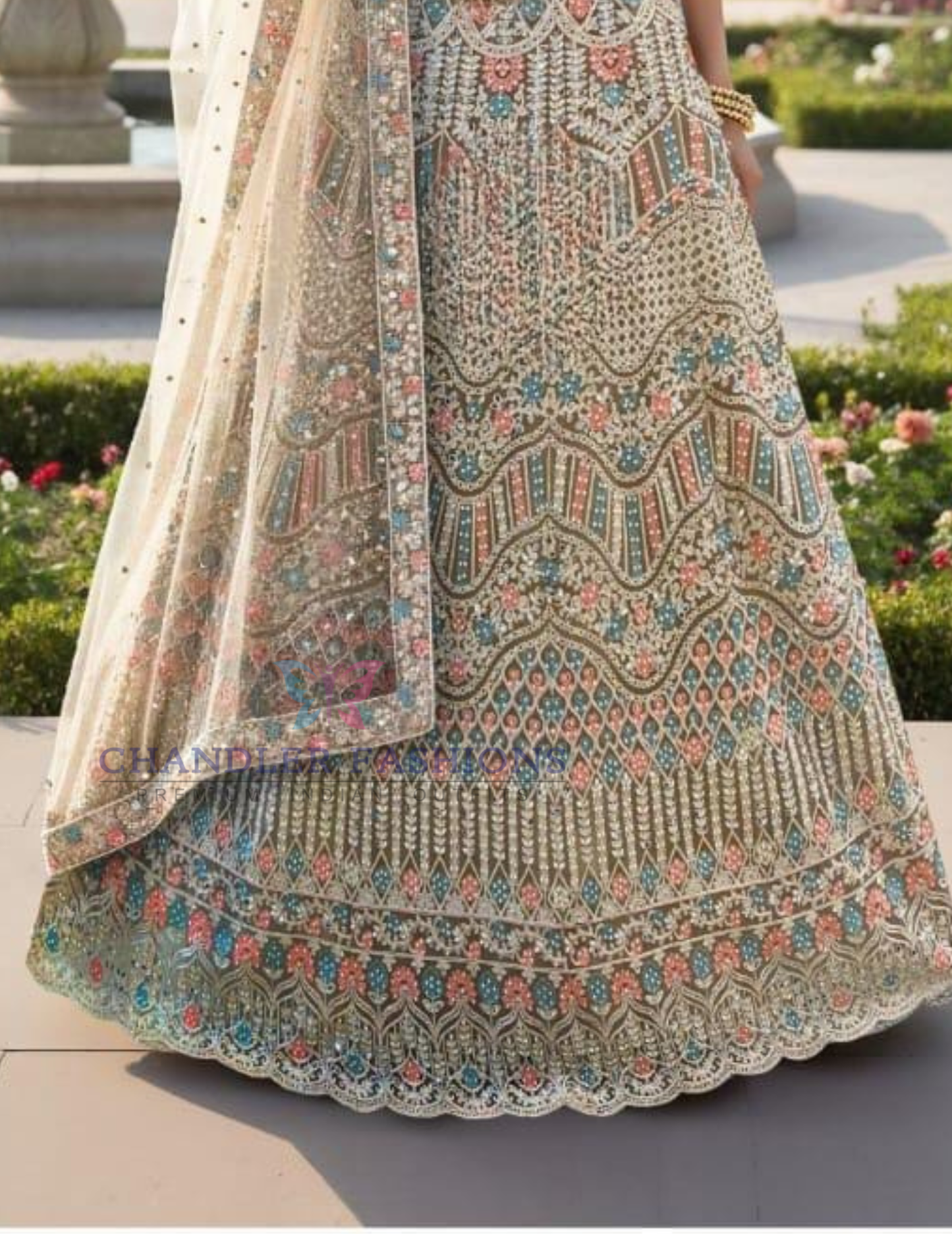 Cream Color Sequins Work Lehenga In USA