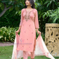 Alluring Peach Color Cotton With Embroidery Work Salwar Suits For Women