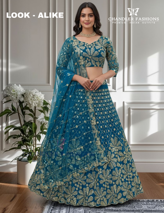 Stunning Sky Blue Color Sequins With Zari Embroidery Work Lehenga Choli For Women