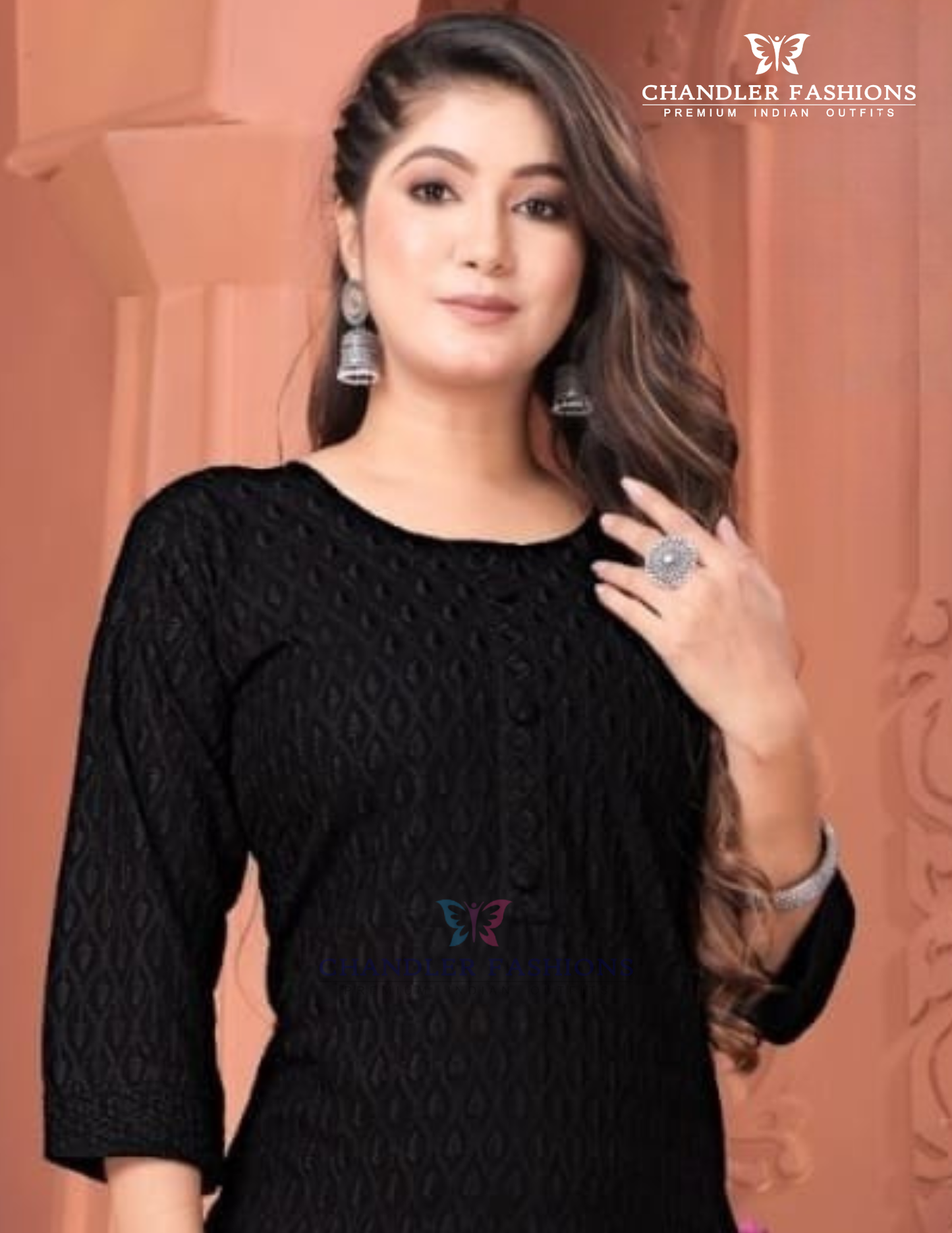 Black Color Rayon With Chikankari Work Kurti Near Me